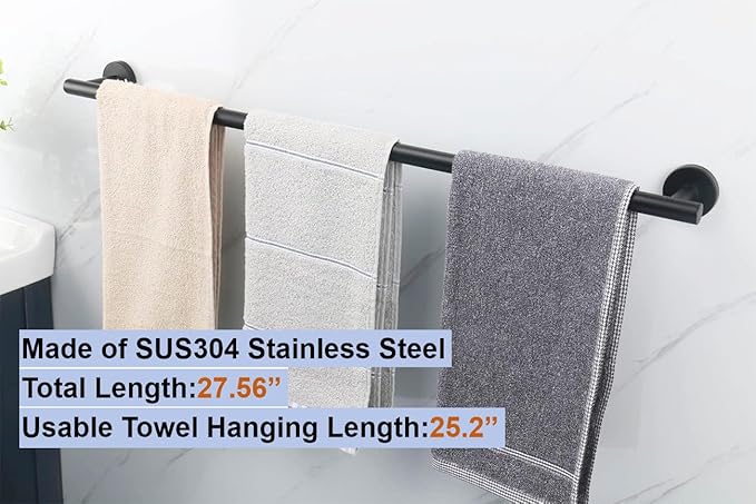 28 Inch Towel Bar 2 Pack for Bathroom 9/12/16/24/28/33 Inch Kitchen Hand Towel Holder Matted Black Stainless Steel 304 RUSTPROOF Wall Mount Towel Rod 2 of Pack (2, Matted Black, 28 Inch)