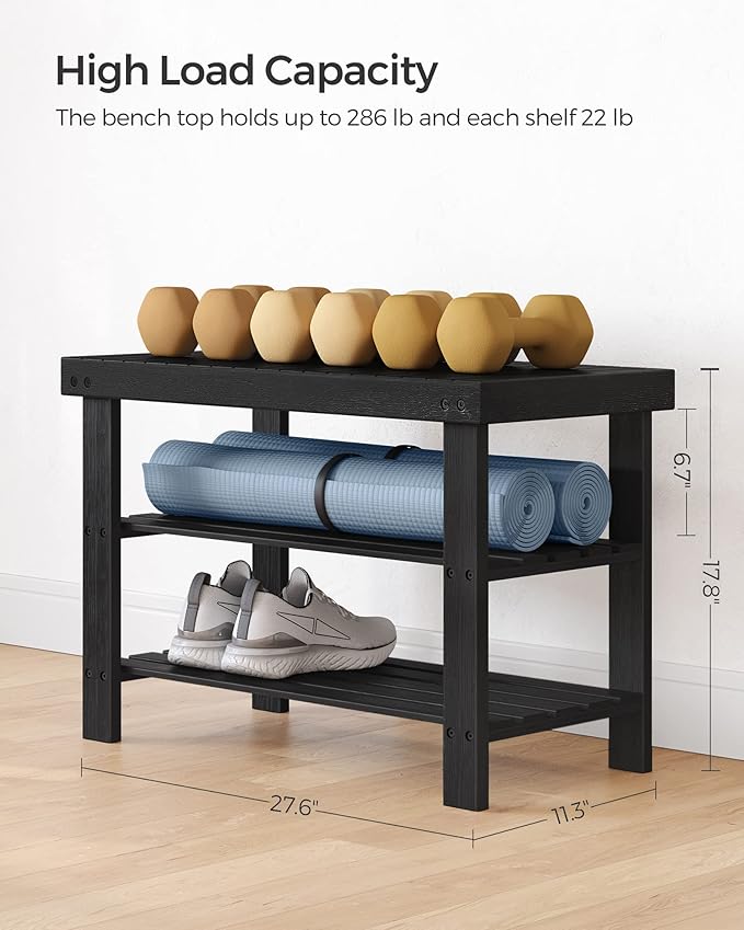 SONGMICS Shoe Rack Bench, 3-Tier Bamboo Shoe Storage Organizer, Entryway Bench, Holds Up to 286 lb, 11.3 x 27.6 x 17.8 Inches, for Entryway Bathroom Bedroom, Ink Black ULBS04H-NeatNest