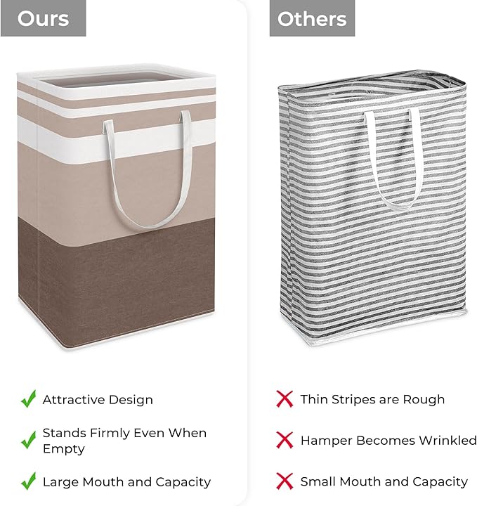 HomeHacks 2-Pack Large Laundry Basket, Waterproof, Freestanding Laundry Hamper, Collapsible Tall Clothes Hamper with Extended Handles for Clothes Toys in the Dorm and Family (Brown, 75L)-NeatNest