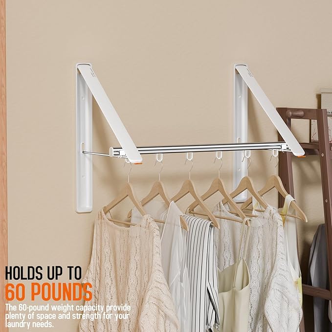 Clothes Drying Rack Retractable, Wall Mounted Clothes Hanger Rack for Laundry Room, Laundry Drying Rack with Clothes Rod Space Saving Closet Organizer Aluminium (White, 2P)-NeatNest