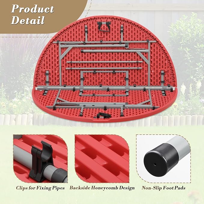 Athena Collection 5 ft Plastic Folding Dining Table, Large Foldable Round Card Table Portable with Carry Handle Heavy Duty Fold-in-Half for Indoor Outdoor Party Camping, Red-NeatNest