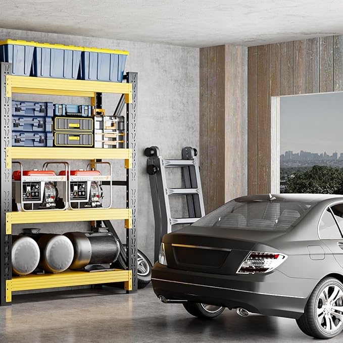 32" W Garage Shelving,4-Tier Heavy Duty Storage Shelves Unit with Adjustable Metal Shelf for Warehouse,Basement,Workshop,3000LBS,32" W x 20" D x 63" H,Black&Yellow-NeatNest