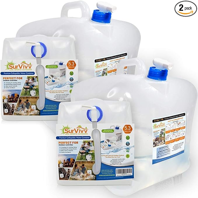 Collapsible Water Container with Spigot, BPA Free, Food Safe Camping Water Storage Cube Jug for Outdoor Hiking Hurricane & Emergency Survival Kit, Portable Foldable Canteen-NeatNest