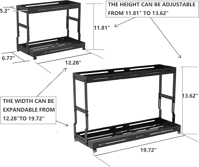 Adjustable Sturdy Metal Shelving Unit，2-Tier Organizer Countertop,Suitable for Kitchen Countertop, Bathroom, Makeup Table, Store Large Skincare etc