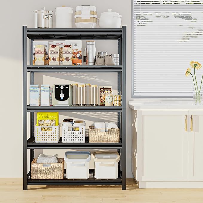 5 Tier Metal Storage Shelves, 72" H x 35.43" W x 15.75" D, 2500 LBS Adjustable Shelving Unit for Warehouse, Office, Kitchen, Pantry, Living Room, Laundry Room, Garage Shelving, Black-NeatNest