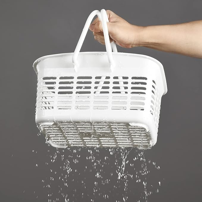 ALINK Plastic Shower Caddy Basket with Handle, Portable Organizer Storage Basket for College Dorm, Bathroom, Kitchen - White