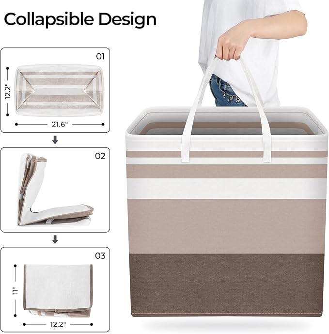 HomeHacks 2-Pack Large Laundry Basket, Waterproof, Freestanding Laundry Hamper, Collapsible Tall Clothes Hamper with Extended Handles for Clothes Toys in the Dorm and Family (Brown, 100L)-NeatNest