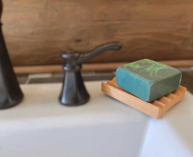 2 Pack Elevation Alder Natural Wood Soap Dish, 100% Handcrafted in the USA, Makes Soap Last 2X Longer, Soap Bar Holder for Kitchen or Bathroom-NeatNest