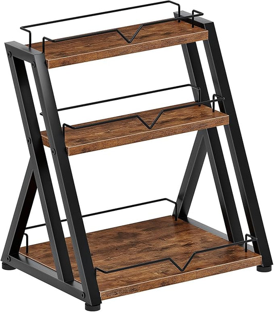 HOOBRO 3-Tier Kitchen Spice Rack, Kitchen Countertop Shelf, Desk Shelf Organizer, Dresser Top Storage Rack, for Office, Living Room, Bathroom, Rustic Brown and Black BF10TL01