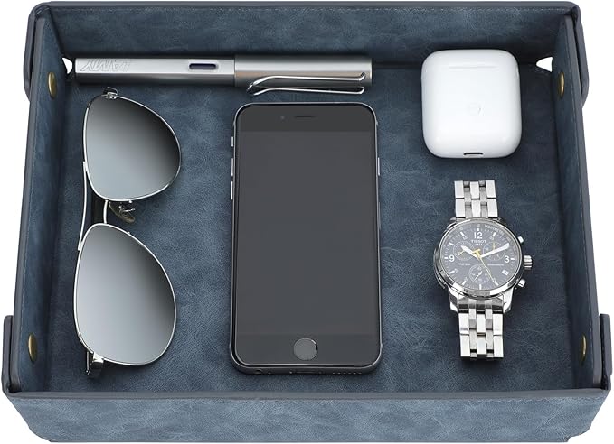 CASIRENA Father's Day Gifts Faux Leather Valet Tray Organizer for Men - Catch-All Tray for Entryway Table Key, Wallet, Watch, Coin Change, Phone, Dresser EDC Dump Jewelry, Bedside Nightstand Desk-top-NeatNest