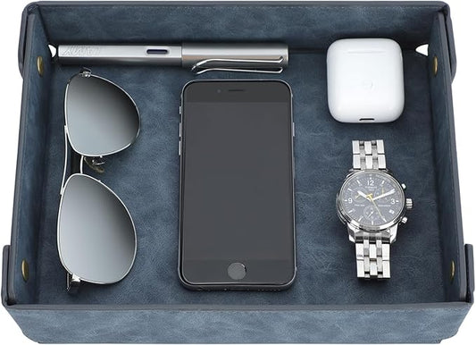 CASIRENA Father's Day Gifts Faux Leather Valet Tray Organizer for Men - Catch-All Tray for Entryway Table Key, Wallet, Watch, Coin Change, Phone, Dresser EDC Dump Jewelry, Bedside Nightstand Desk-top-NeatNest