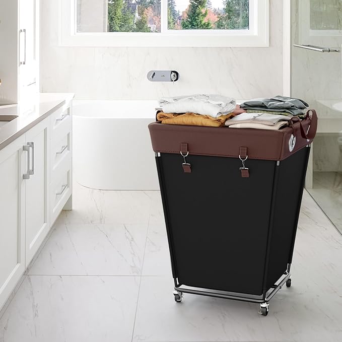 Laundry Hamper with Wheels 210L Large Capacity Hamper Rolling Laundry Basket Extra Large Laundry Cart for Easy Transport Storage Basket Ideal for Dorm Laundry Room Bathroom Black