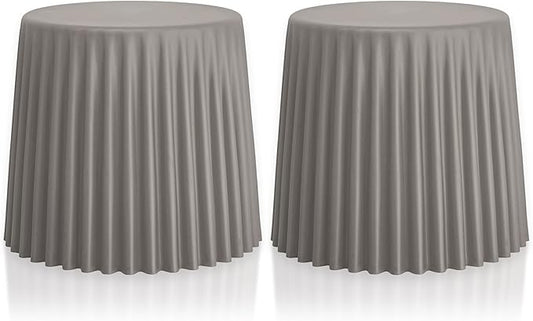 2xhome Set of 2 Modern Stackable Patio Stool | Versatile Coffee Table, Accent Ottoman, Dining Kitchen Chairs | Weather Resistant Plastic | Indoor Outdoor, Cafe Restaurant, Gray