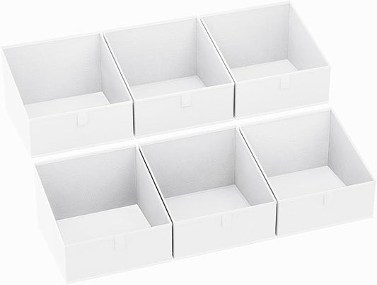 DIMJ Closet Storage Bins 6 Pack - Fabric Trapezoid Organizer Bin, Foldable Storage Baskets for Shelves, Closet Shelf Organizer, Clothing Storage Box for Toys, Books, Towel, Clothes, White-NeatNest