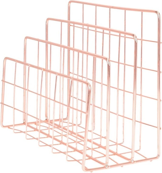 File Holder for Desk: Magazine Holder 3 Slots Desktop File Sorter Organizer for Office Desk Accessories Rose Gold