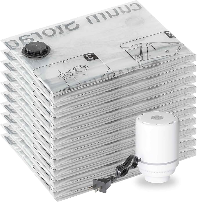 SUOCO 10 Large Vacuum Storage Bags with Electric Pump, Travel Clothes Space Saver Bags, Compression Airtight Seal Bags for Clothing, Pillows, Comforters, Blankets-NeatNest