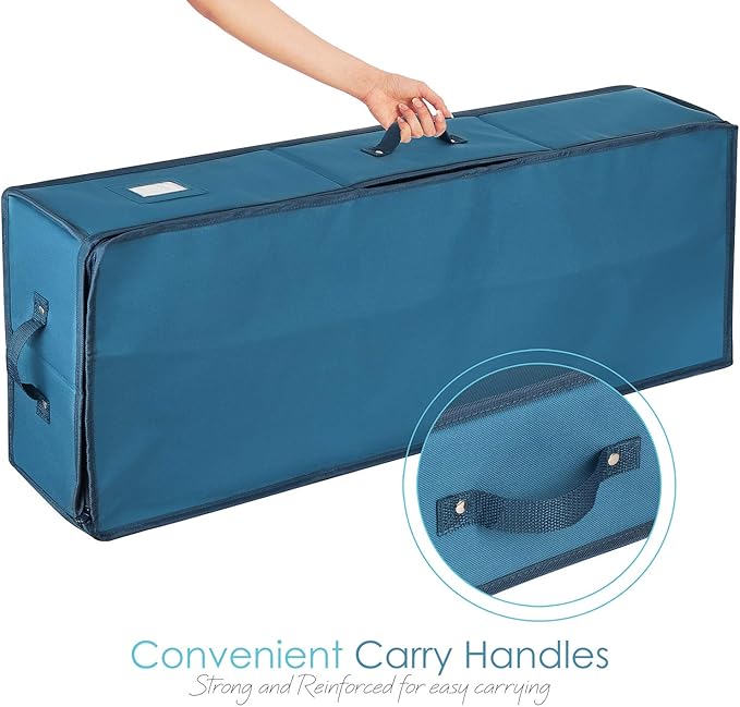 Hearth & Harbor Wrapping Paper Storage Container - Christmas Storage Bag with Interior Pockets - Gift Wrap Organizer Fits Up to 22 Rolls of 40" - Tear Proof, Blue-NeatNest