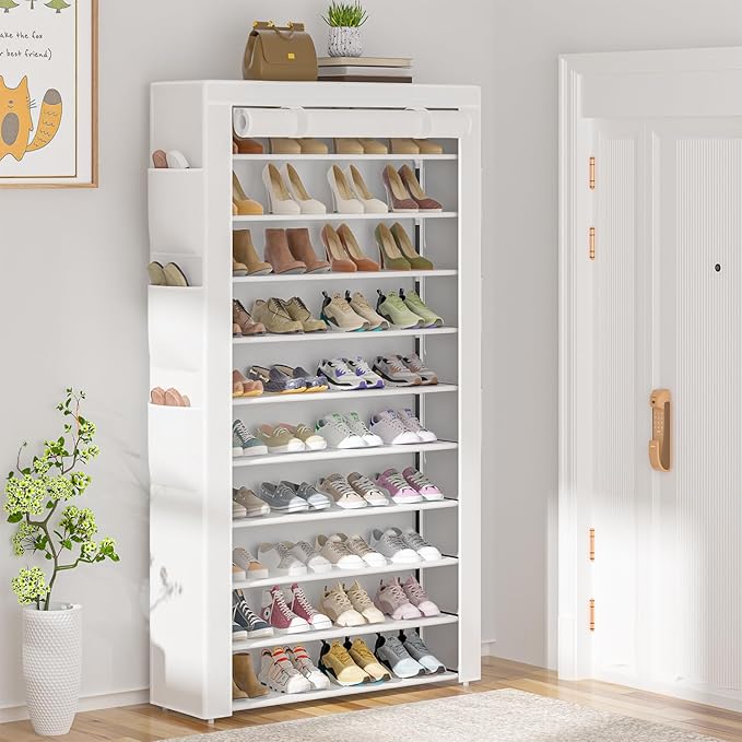 Shoe Rack 10Tier Large Capacity 50-56Pairs Beautiful Tall Shoe Shelf Free Standing Storage Cabinet Entryway Closet-NeatNest