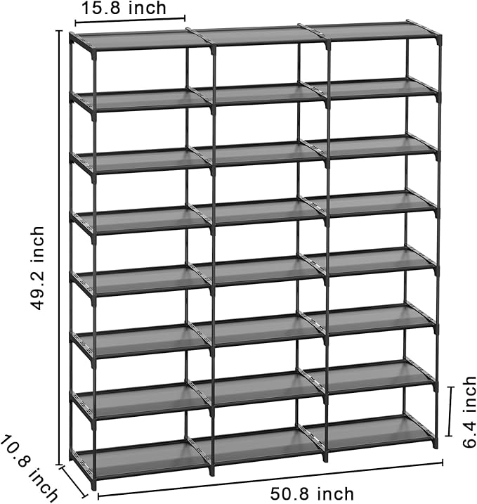 Large Shoe Rack 3 Row 8 Tier 40-60 Pairs Shoes Boots with Plastic Plate Home Sturdy Storage Organizer Shelf for Garage Entryway Hallway Front Doorway-NeatNest
