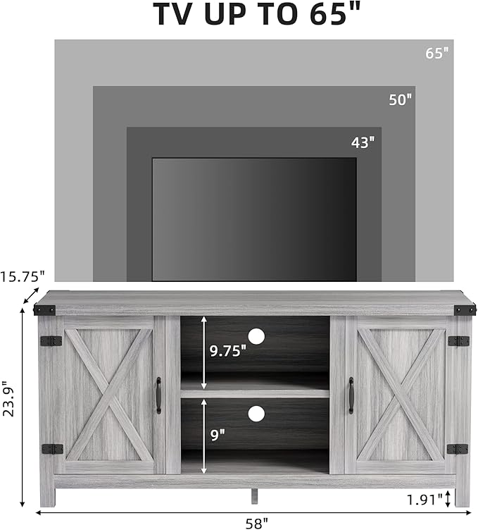 JUMMICO TV Stand, 65 Inch TV Farmhouse Entertainment Center with Double Barn Doors and Storage Cabinets, Console TV Table Media for Living Room, Bedroom (Grey)-NeatNest