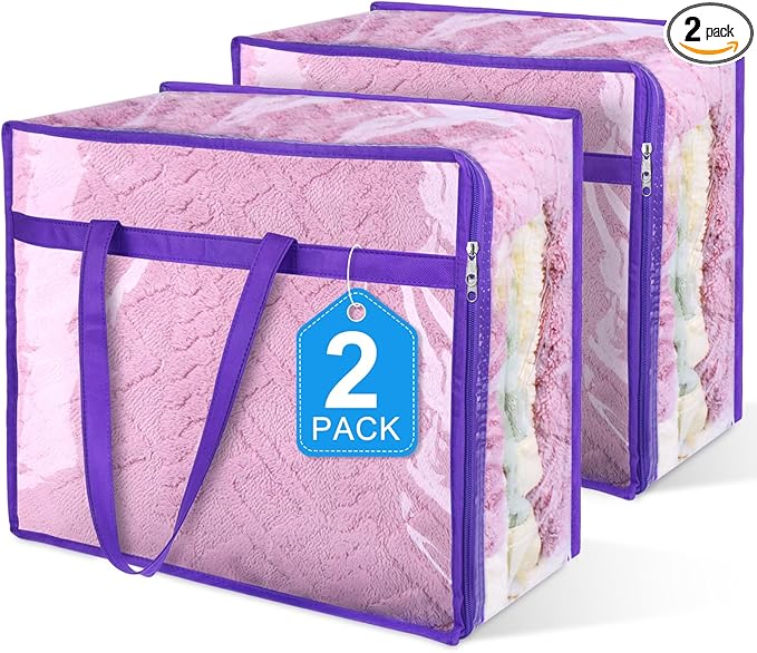 2 Pack Clear Zippered Storage Bags for Clothes, Closet Organizers and Storage Vinyl Bag for Bedding, Linen, Blankets, Comforters, Clothes & Toys Multi Purpose & Space Saver PVC Organizers-NeatNest
