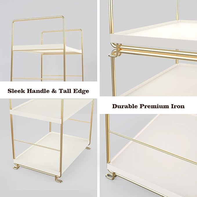 2-Tier Kitchen Spice Rack - Freestanding Stackable Bathroom Countertop Storage Shelf - Cosmetic Organizer Holder- Square Standing Rack (Golden)-NeatNest