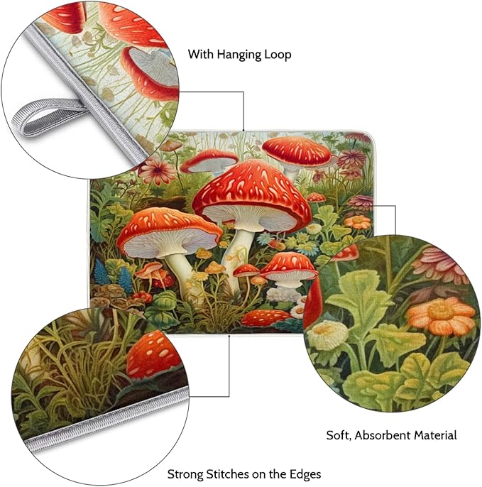 Dish Drying Mat Kitchen Counter - Absorbent Microfiber Drying Rack Pads Reversible Dish Pad Draining Mats for Countertop Coffee Mats,18x24 inch（Mushroom)