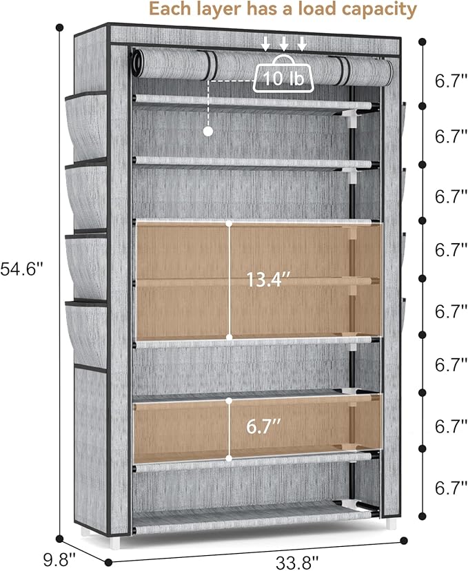 Shoe Rack with Cover, 8 Tier Tall Shoe Organizer Storage for 36-45 Pair Shoes and Boots Large Shoe Storage Shelf Free Standing Shoe Rack for Closet, Front Door Entrance, Dorm, Garage, Printing-NeatNest