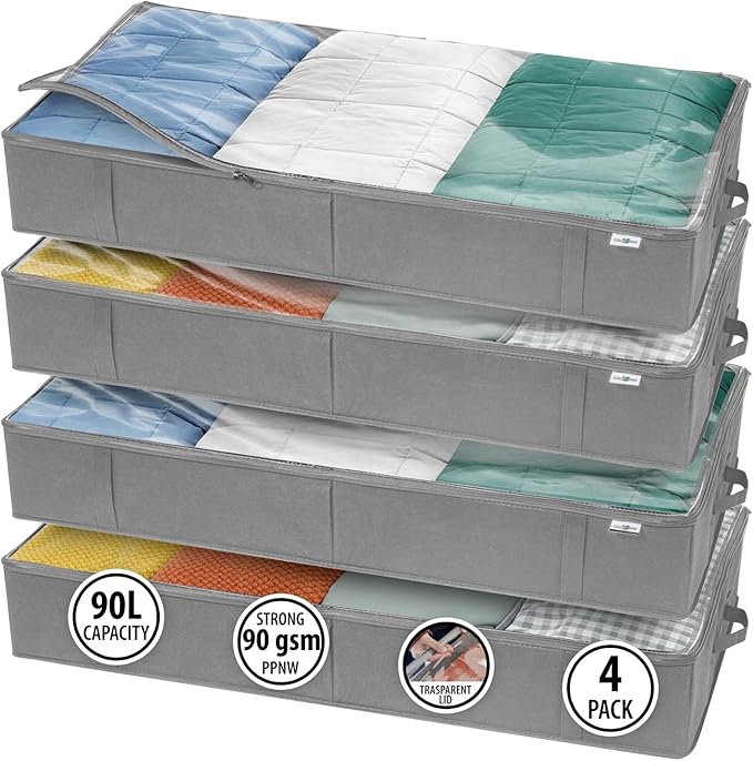 Closet Organizers and Storage - Maximize Space with Under Bed Storage Containers & Clothes Storage - Ideal Closet Organizer, Toy Storage Organizer & Underbed Storage (Grey, 4 Pack)-NeatNest