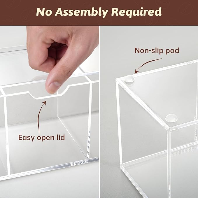 BEYGORM Acrylic Coffee Pod Holder with Lid for 24 Kcup, Clear Coffee Capsule Storage Organizer,3 Compartments Coffee Bar Station Organizer Compatible with Coffee Pod, Coffee Creamer-NeatNest