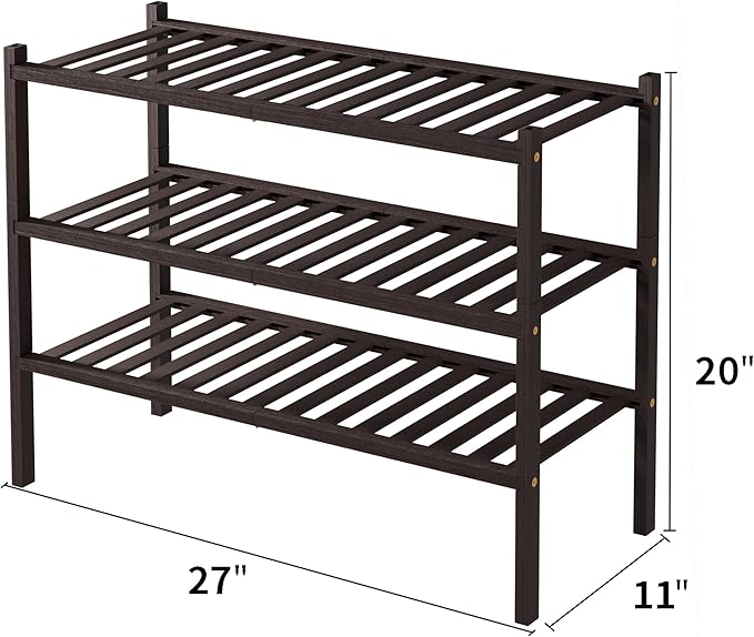 3 Tier Bamboo Shoe Rack for Closet Free Standing Wood Shoe Shelf for Entryway Small Space Stackable 27"x11"x20" (Brown)-NeatNest