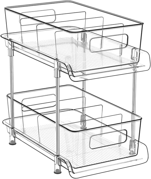 HIHEGD 2 Tier Bathroom Storage With Dividers, Clear Under Sink Pull Out Organizer for Kitchen Pantry, Medicine Cabinet-NeatNest
