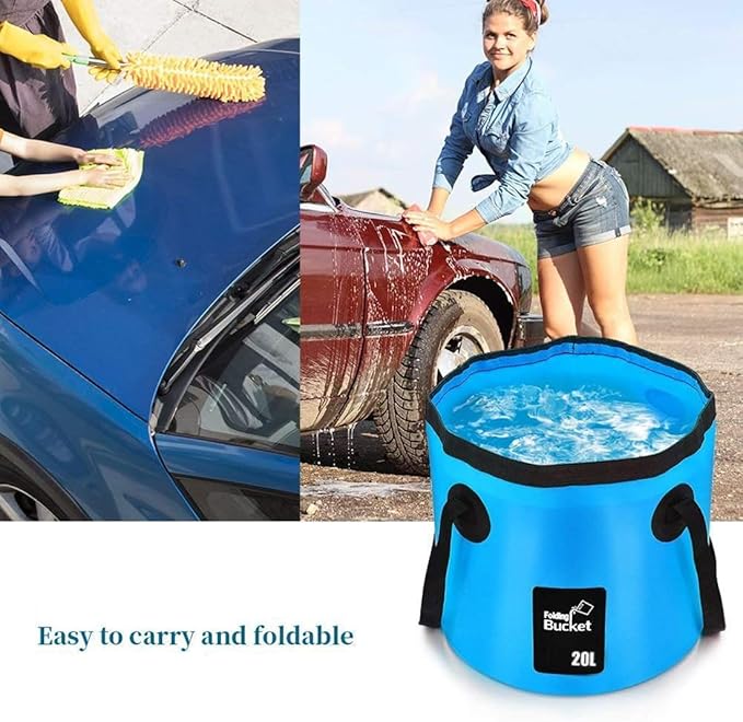 BANCHELLE Collapsible Bucket Water Container Portable Folding Camp Wash Basin for Outdoor Traveling Hiking Fishing Car Washing Gardening Camping (Blue, 20L)