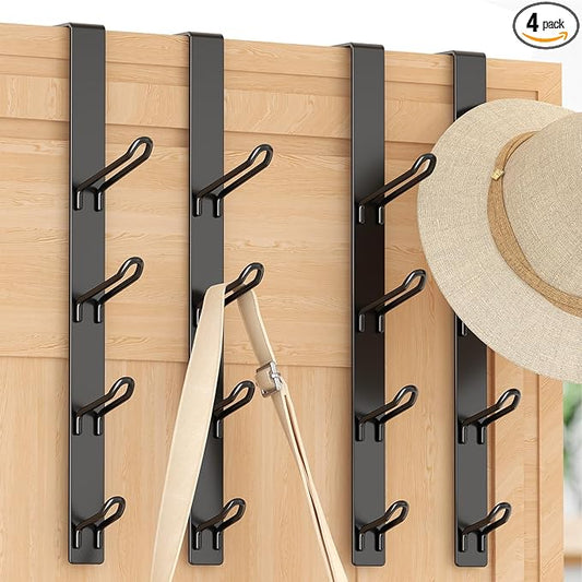 niffgaff 16 Hook Over The Door Hooks, Vertical Over The Door Towel Rack, Over Door Hook, Over The Door Hanger, for Towel and Clothes Hangers, Black, 4 Pack,12.28'',for 1.7'' Door