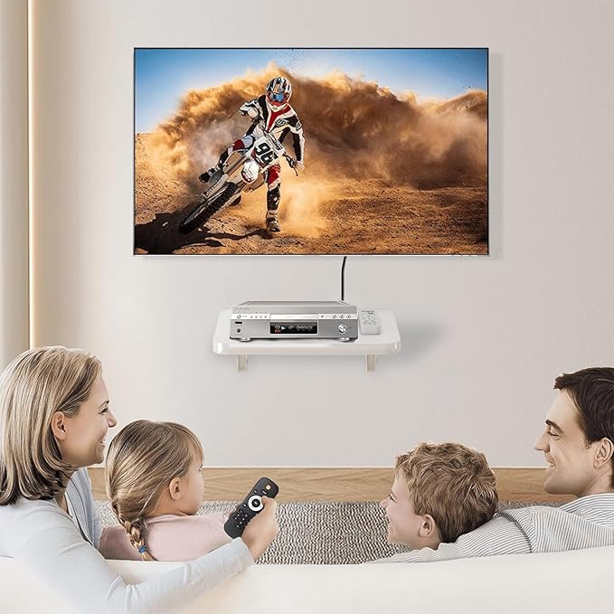 Folding Projector Shelf - Floating Entertainment Shelf - TV&Router Floating Shelves for Wall - Wooden Wall Mounted Shelves for DVD Players Cable Boxes, Holds Up to 30lbs (White, 15.7x11.8 inch)