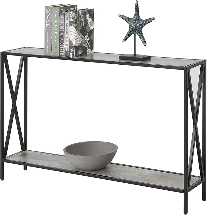 Convenience Concepts Tucson Console Table 47.25" - Modern Sofa Table with Storage Shelf, Entryway Hall Table for Living Room, Faux Birch/Black-NeatNest