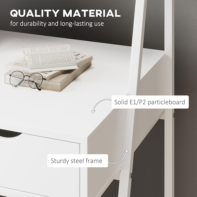 HOMCOM Home Office Desk, Computer Desk with A Frame for Small Spaces, Writing Table with Drawer and Storage Shelves, White-NeatNest