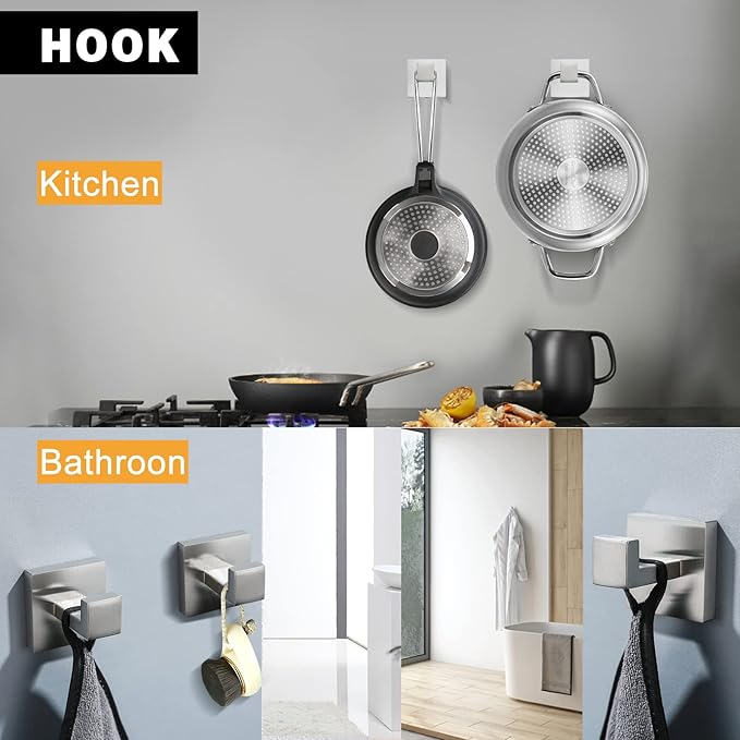 Brushed Nickel Bathroom Towel Bar Set Bathroom Accessories Hardware Set Including Towel Bar Towel Ring Coat Hook and Toilet Paper Holder with Shelf. Wall Mounted Stainless Steel-NeatNest