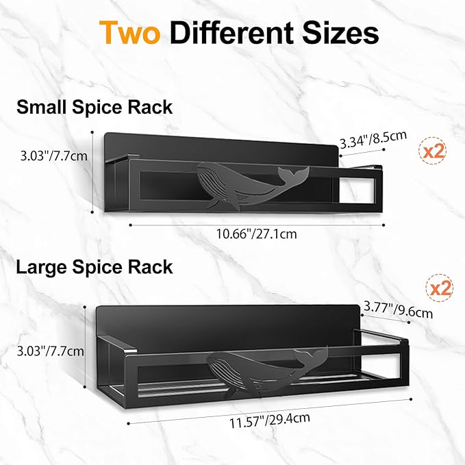 Magnetic Spice Rack for Refrigerator, 4-Pack Metal Seasoning Organizer for Kitchen Storage Organization, Magnetic Shelf for Fridge Space Saving Spice Organizer, Black
