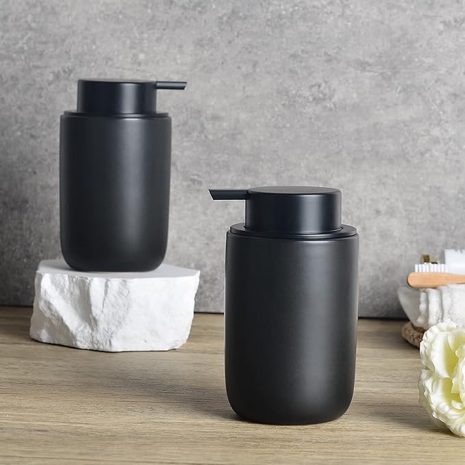 BosilunLife Black Soap Dispenser Set - 2 Pack 12oz Ceramic Dish Soap Dispenser with Rust Proof Pump for Kitchen, Hand Soap and Lotion Set Suitable for Farmhouse Bathroom Decor with Waterproof Labels-NeatNest