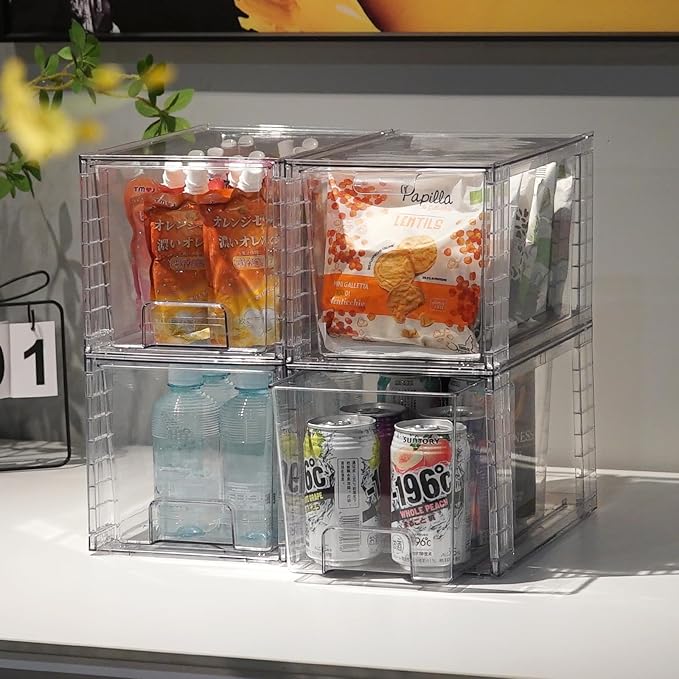 1Pack Large Stackable Storage Drawers,Clear Acrylic Organizers with Handle,Easily Assemble for Kitchen Undersink,Bathroom,Cabinet,Makeup,Closet,Medicine,Pantry Organization Bins-NeatNest