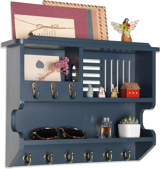 Key Holder for Wall, Mail and Key Holder for Home Decor, Key and Mail Holder for Wall with Key Hooks, Gray