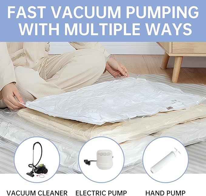 10 Large Vacuum Storage Bags, Vacuum Seal Bags for Clothing, Pillows, Comforters, Blankets, Space Saver Bags with Electric Pump