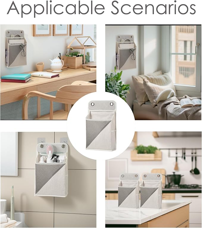 2pcs Wall Hanging Storage Organizer Bag, Hanging baskets with pockets for Wall organizing, Storage Hanging Bag for Bedroom, Dormitory, Study Room, Bathroom (Grey/White)-NeatNest