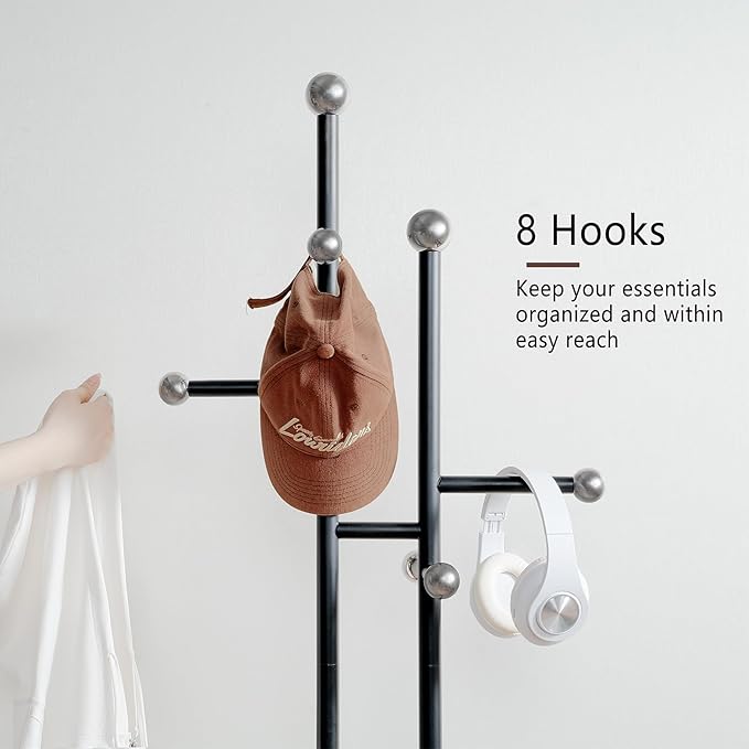 Coat Rack Freestanding with Square Marble Base Heavy Duty Metal Clothes Rack Hanging Stand for Entryway Bedroom Living Room Hotel 14.96 x 10.24 x 68.9 Inches (Black)-NeatNest