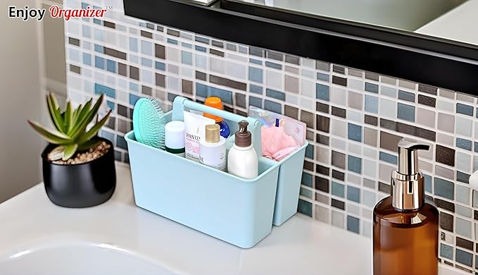 Shower Caddy Organizer with Handle, 3 Compartments, Portable Storage Bin for Bathroom, Dorm, Gym -Made In USA (Mint)
