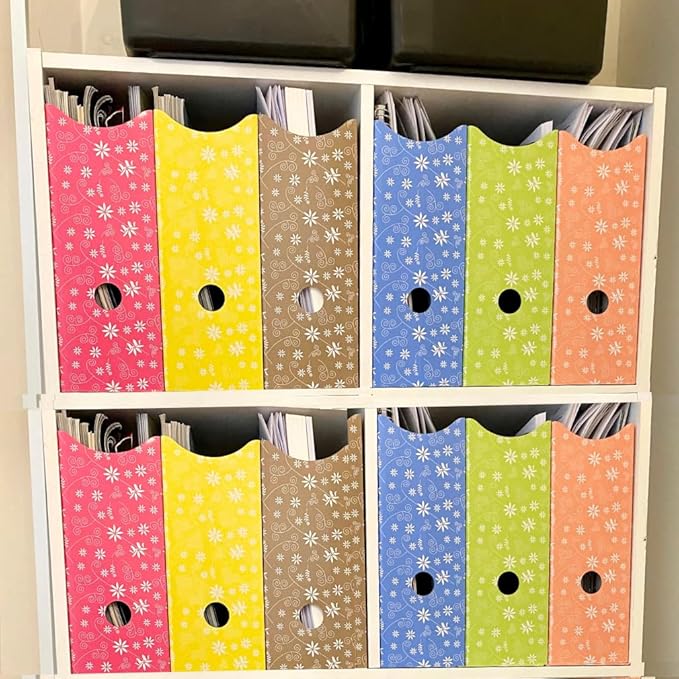 Evelots Magazine File Holder - Set of 24 Floral - Office Desk Organizer - Sturdy Cardboard - New Upgraded Double Front Panel for More Stability - Full 4 Inch Wide - Easy Assemble