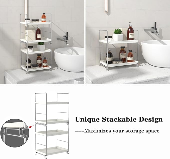 FSyueyun 2-Tier Bathroom Countertop Organizer, Tool-Less Installation Premium Plastics Makeup Shelf Organizer Perfume Skincare for Dresser Vanity Tray Organizers and Storage (Gold & Black)-NeatNest