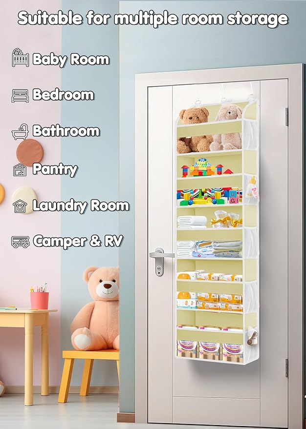 2 Pack Over The Door Storage Organizer with 5 Pockets 10 Mesh Pockets, 44 lbs Weight Capacity Door Hanging Organizers and Storage for Bedroom,Bathroom,Nursery,Kidroom,Babyroom-NeatNest