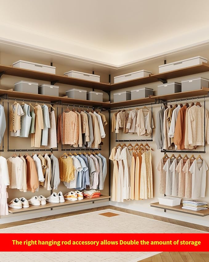 Closet Rods for Hanging Clothes 40'' Black Stepless height adjustment Heavy Duty Closet Rod for Optimize closet storage and organizing space-NeatNest